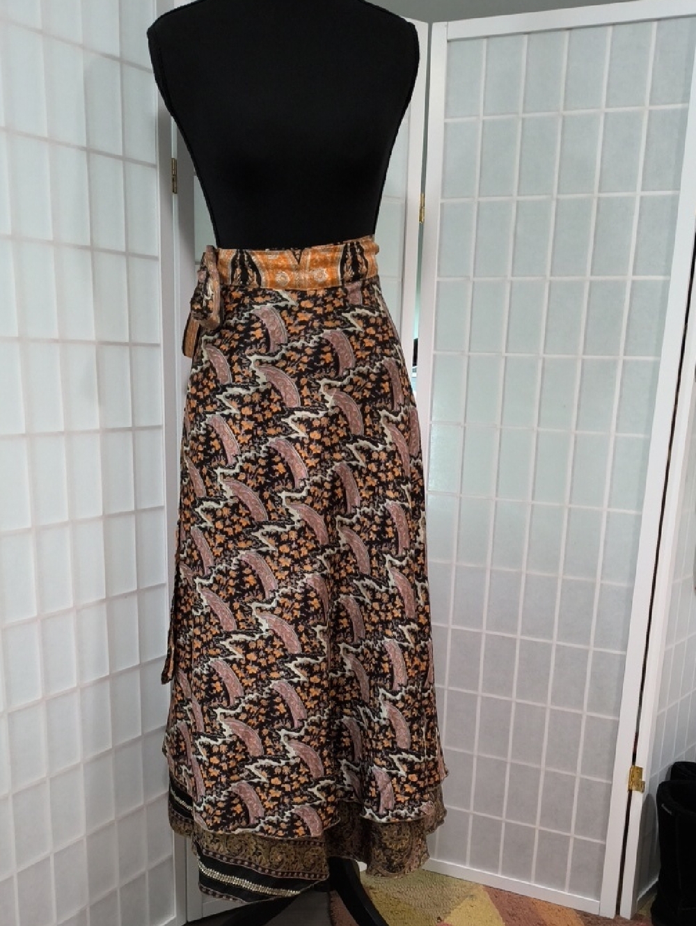 Darn Good Yarn Silk Ankle Length Sari Wrap Skirt Reversible Boho Regular 4-12